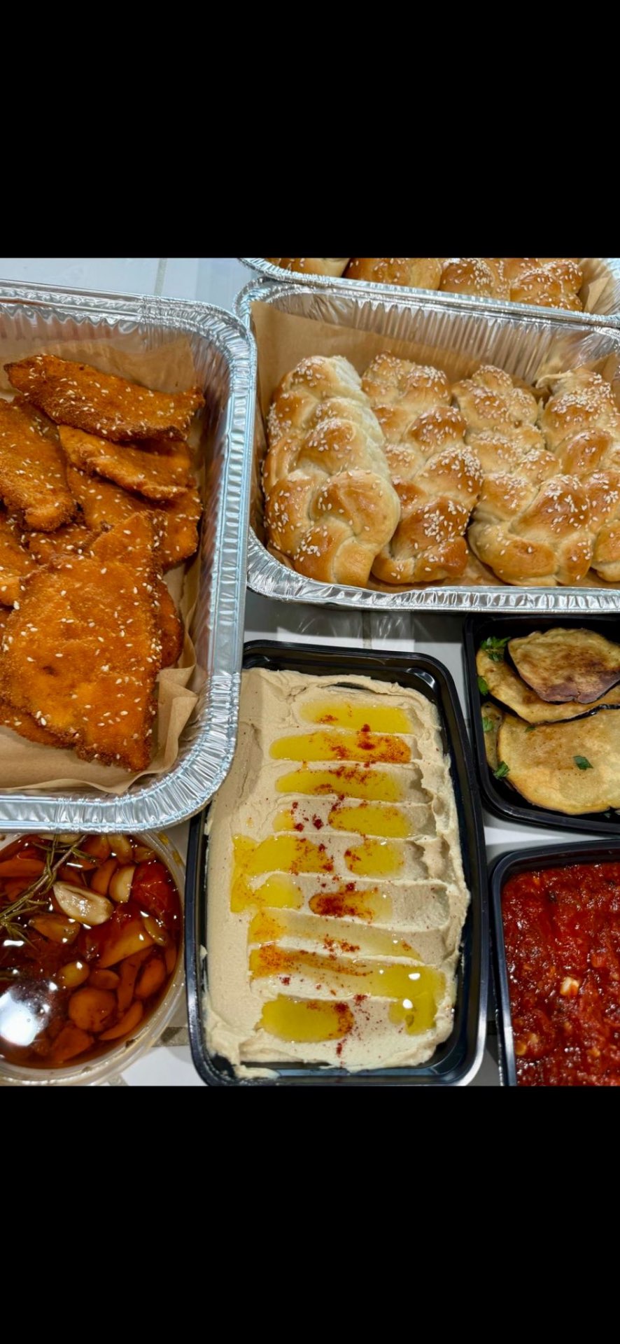 Challah, schnitzel & mezze spread